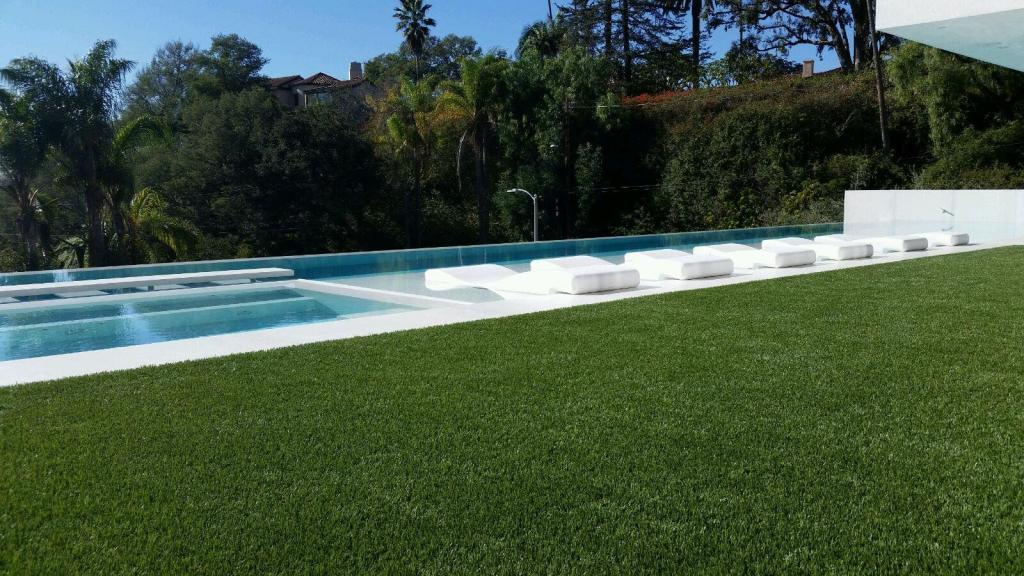 Modern landscaping with synthetic grass.