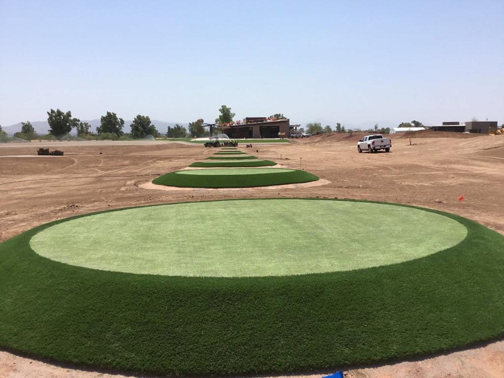 ASU Golf Team Artificial Grass Practice Facility | Celebrity Greens Phoenix closeup of installation of target greens at Phil Mickelson's ASU Papago Golf Sports Complex