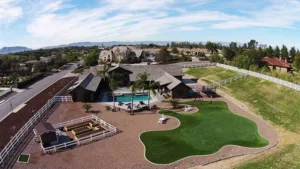 Private Backyard Putting Green in Artificial Grass Aerial View